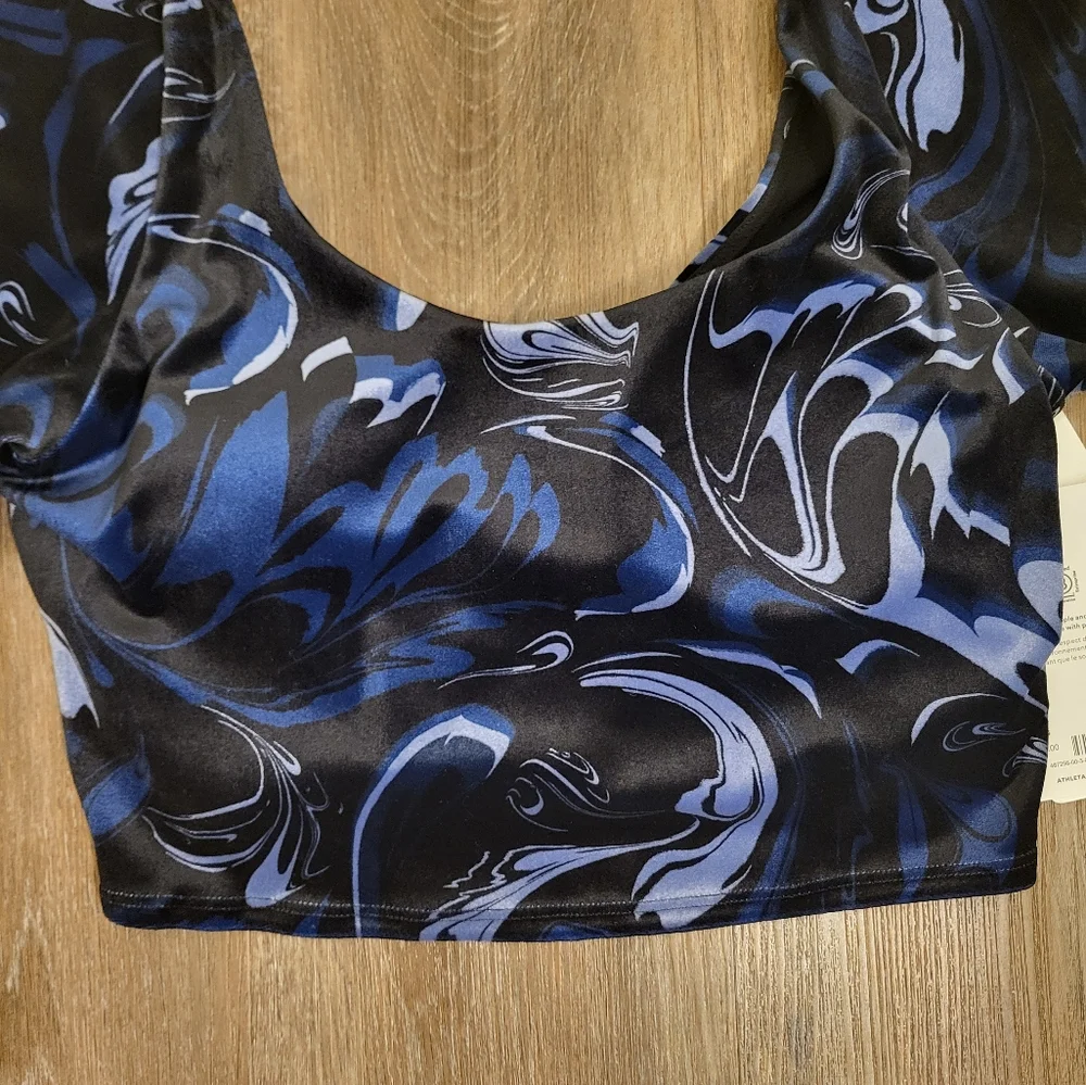 Athleta Exhilerate Velvet Crop Top Size Large Blue - Picture 5 of 12